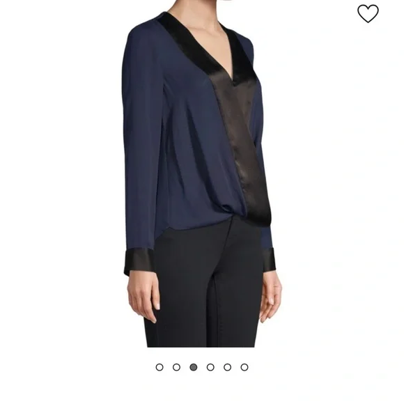 L’AGENCE Kyla Satin Silk  Trim Draped Blouse - Picture 10 of 12